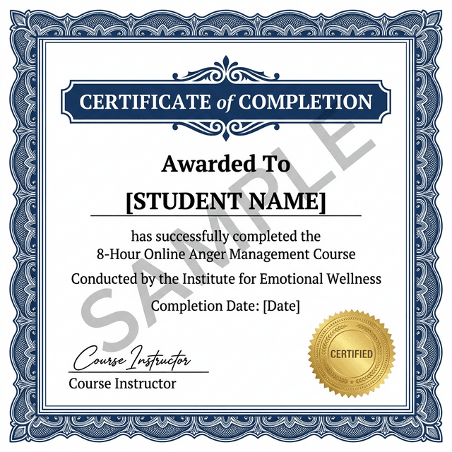 Sample Anger Management Certificate of Completion